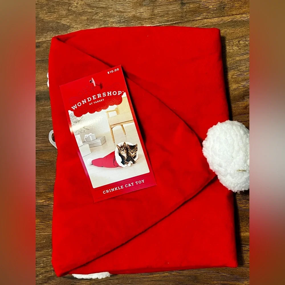 Wondershop Festive Red Cat Toy with White Pom-Poms